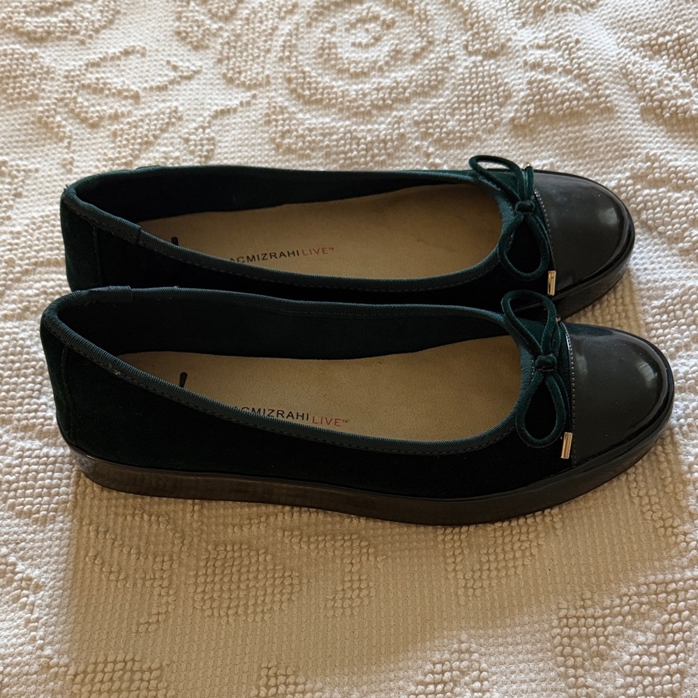 Isaac Mizrahi Dark Green Velvet Ballet Flats